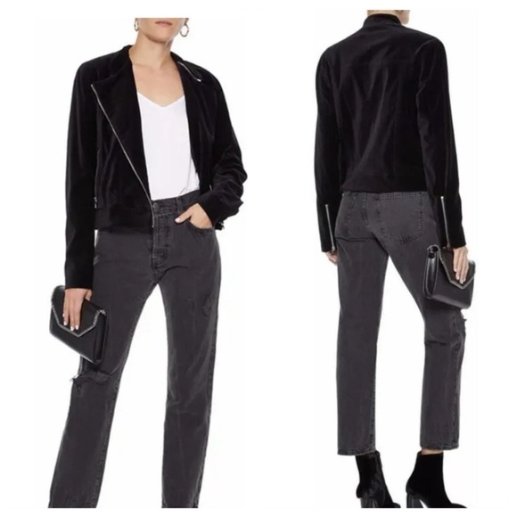 L’Agence Devon Black Velvet Moto Biker Jacket - Picture 1 of 9